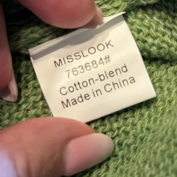 MISSLOOK GRASS GREEN KNIT BUTTON DOWN CARDIGAN OPEN WEAVE SWEATER SIZE XL NWOT - Picture 9 of 12
